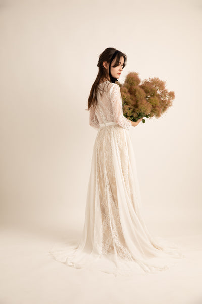 シフォン レース ドッキング ウエディングドレス（W39）