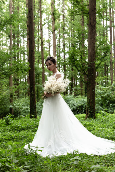 刺繍レース Vネック Aラインドレス（W170）