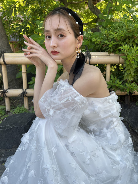 フラワーレース パフスリーブドレス（W272）