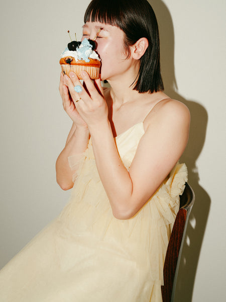 バターイエロー フリル チュールドレス（W331）