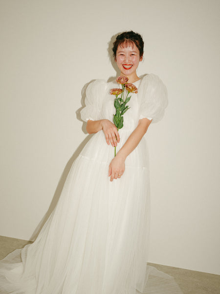 クルーネック パフスリーブ チュールドレス（W332）