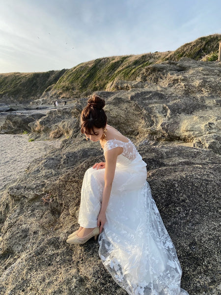 刺繍レース ハートカット スレンダードレス（W252）