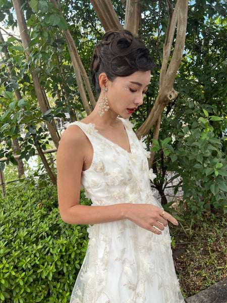 フラワーレース Vネック ノースリーブドレス（W262BE）