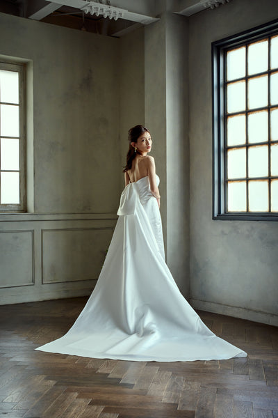 2way サテン ベアトップ バックトレーンドレス（W278）