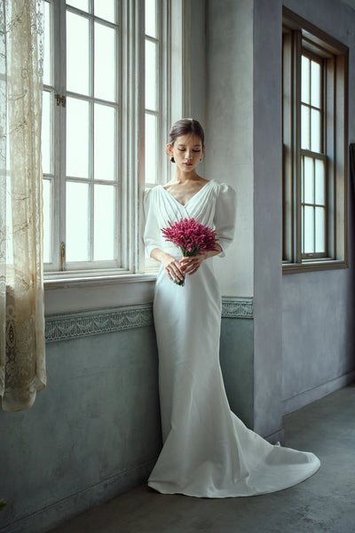 七分袖 Vネック ソフトマーメイドドレス（W287）