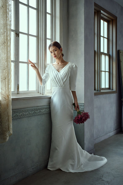 七分袖 Vネック ソフトマーメイドドレス（W287）