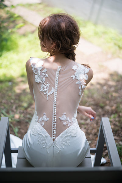 刺繍レース サテン ソフトマーメイドドレス（W224）