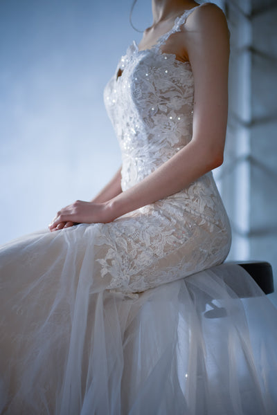 刺繍レース チュール マーメイドドレス（W221）