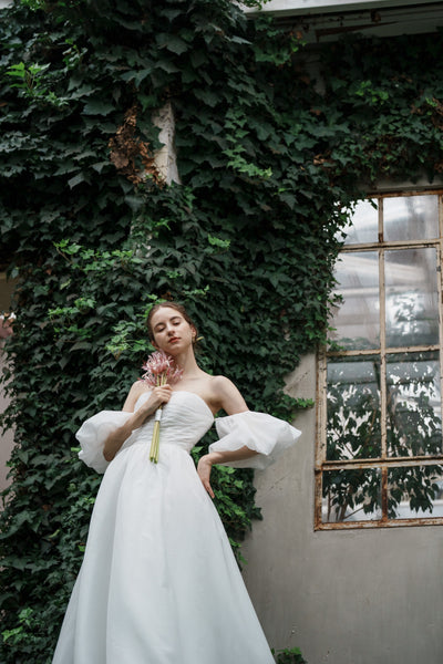 オーガンジーサテン パフスリーブドレス（W260）