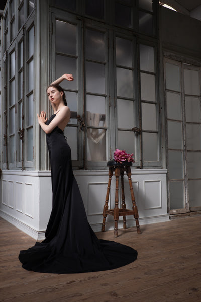 バッククロス キャミソールドレス ブラック（W261BK）