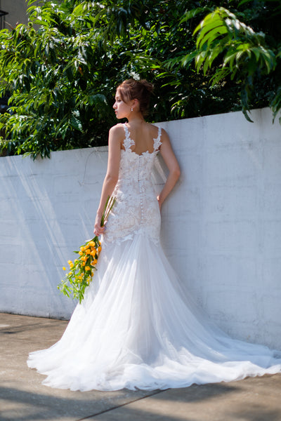 刺繍レース チュール マーメイドドレス（W221）