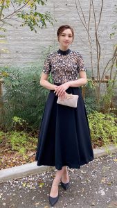 Self-portrait セルフポートレート ピンク×ブラックレースミモレドレス