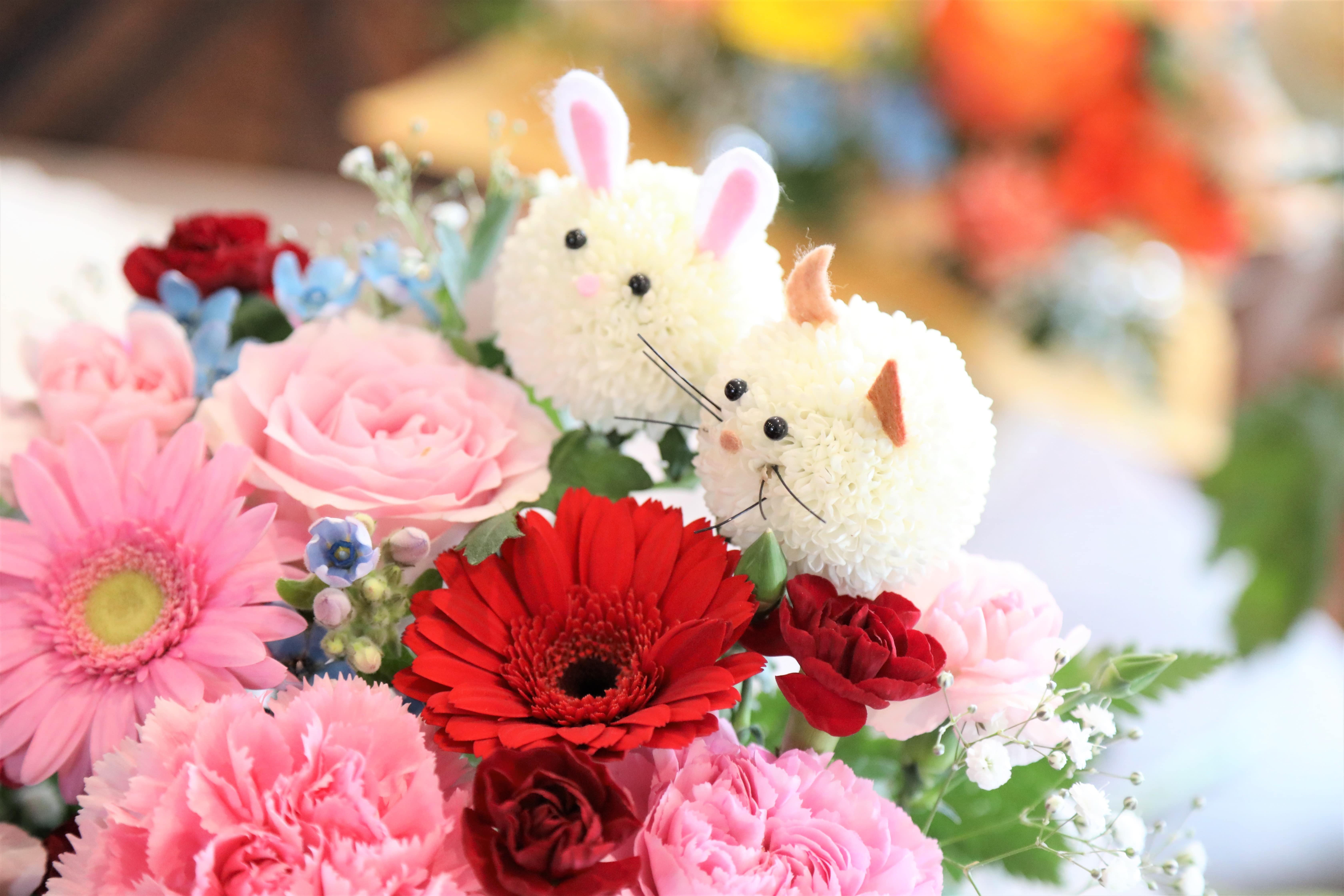 アニマルフラワーLサイズ（うさぎ・わんこピンクレッド系）(Lサイズ