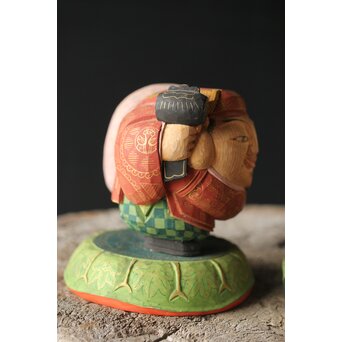 倣 聾中倬 平櫛田中写 福聚大黒天尊像/福徳恵比寿天尊像 彩色木彫 X355