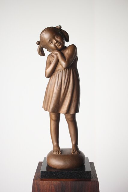 加藤豊 ブロンズ 少女像 銅像 M274｜骨董店 のびる 古美術 骨董 和風