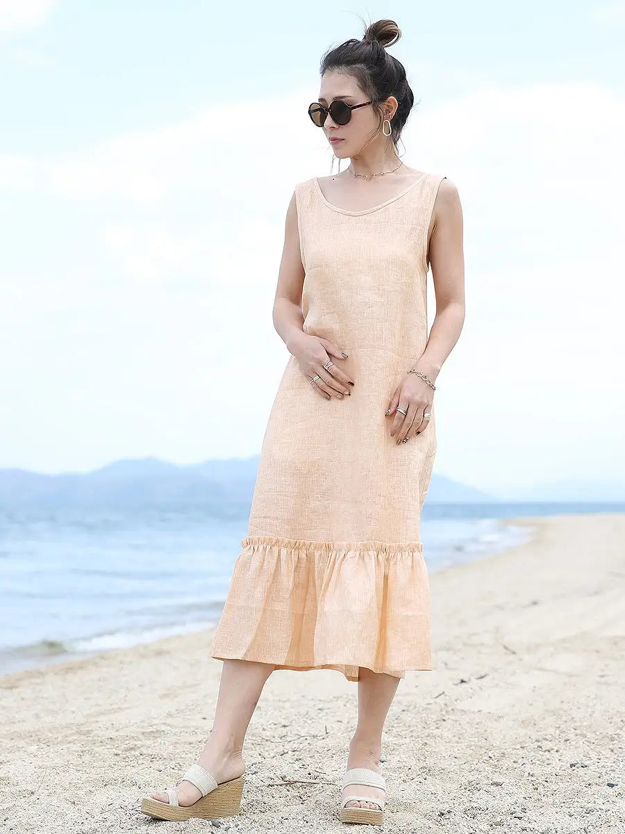 MOLABI(モラビ)近江ちぢみリネンマキシワンピース/オレンジ | リゾート