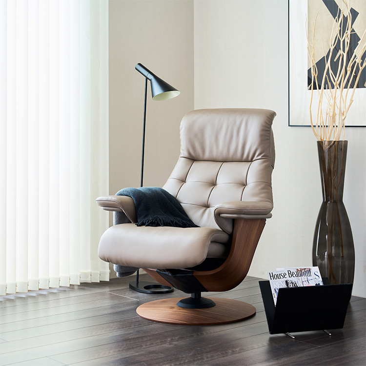 リクライニングチェア(M) RU7250 グレージュ ウォールナットナチュラル