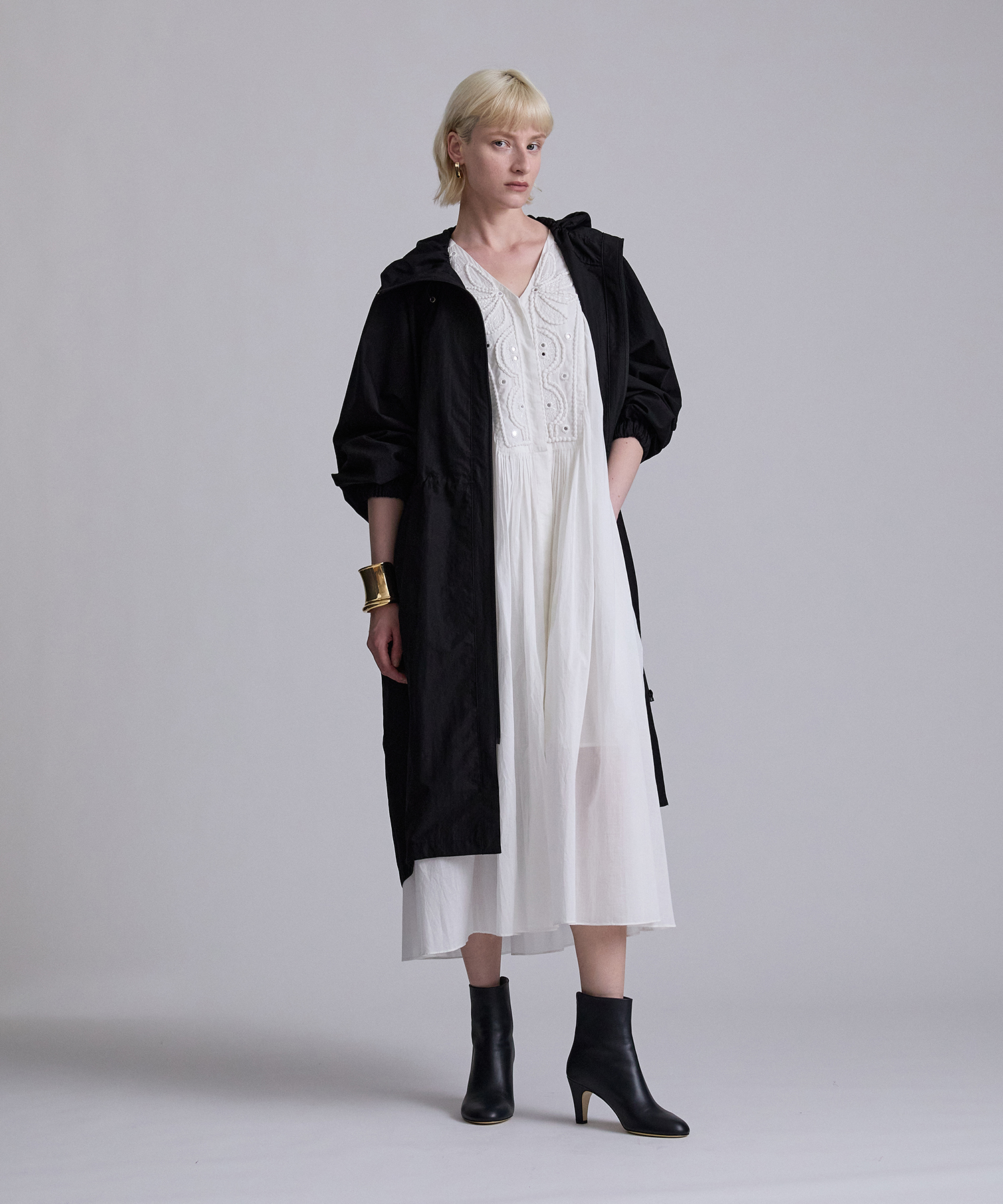 コットンナイロンブレンドフーデッドコート ｜ハウス オブ ロータス