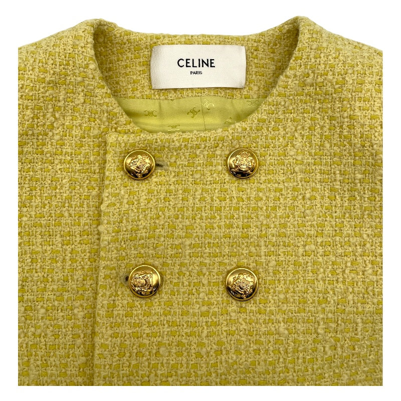 セリーヌ CELINE ノーカラーツイードジャケット 2V83C764L イエロー