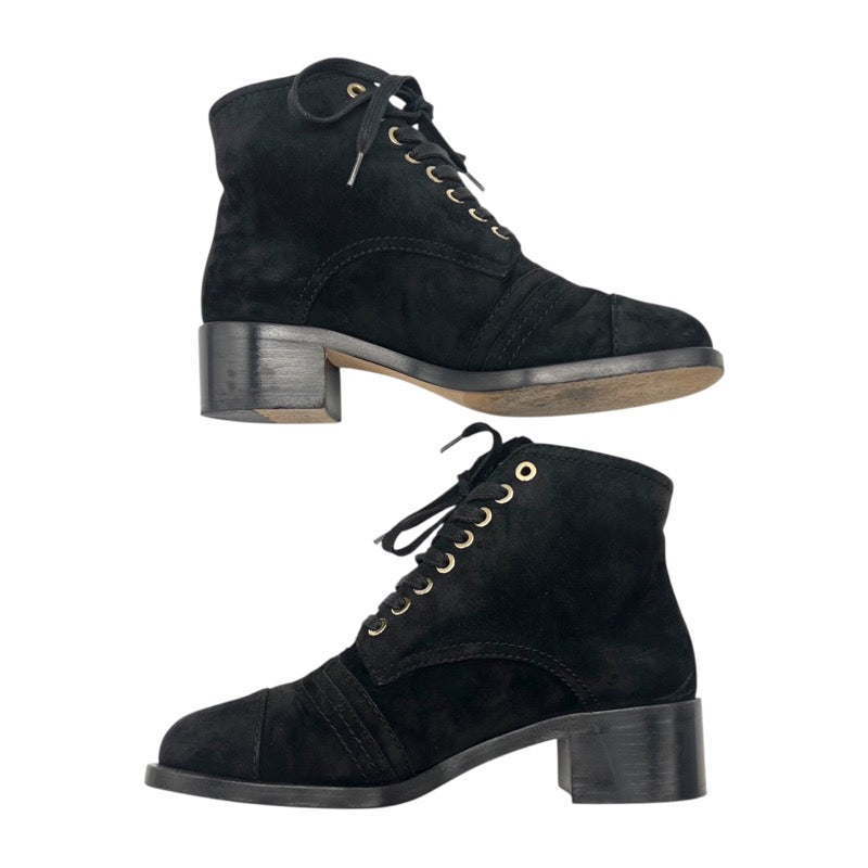 シャネル CHANEL レースアップ ショートブーツ G33855 ブラック