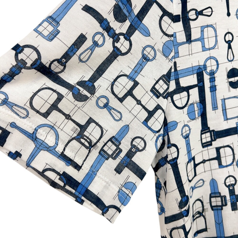 エルメス HERMES 総柄プリントTシャツ ホワイト/ブルー コットン