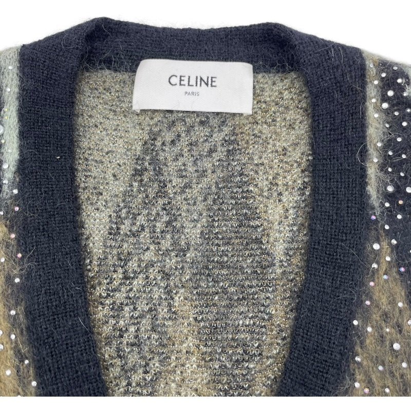セリーヌ CELINE ラインストーン装飾モヘアニットカーディガン