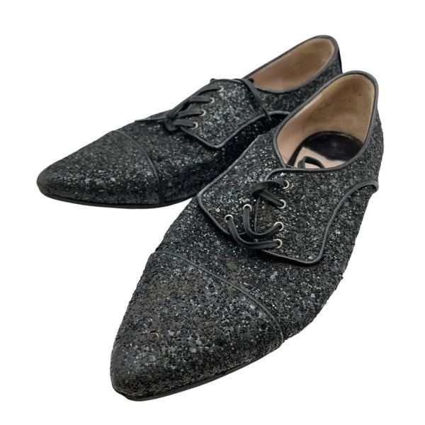 ミュウミュウ miu miu グリッターレースアップシューズ ブラック