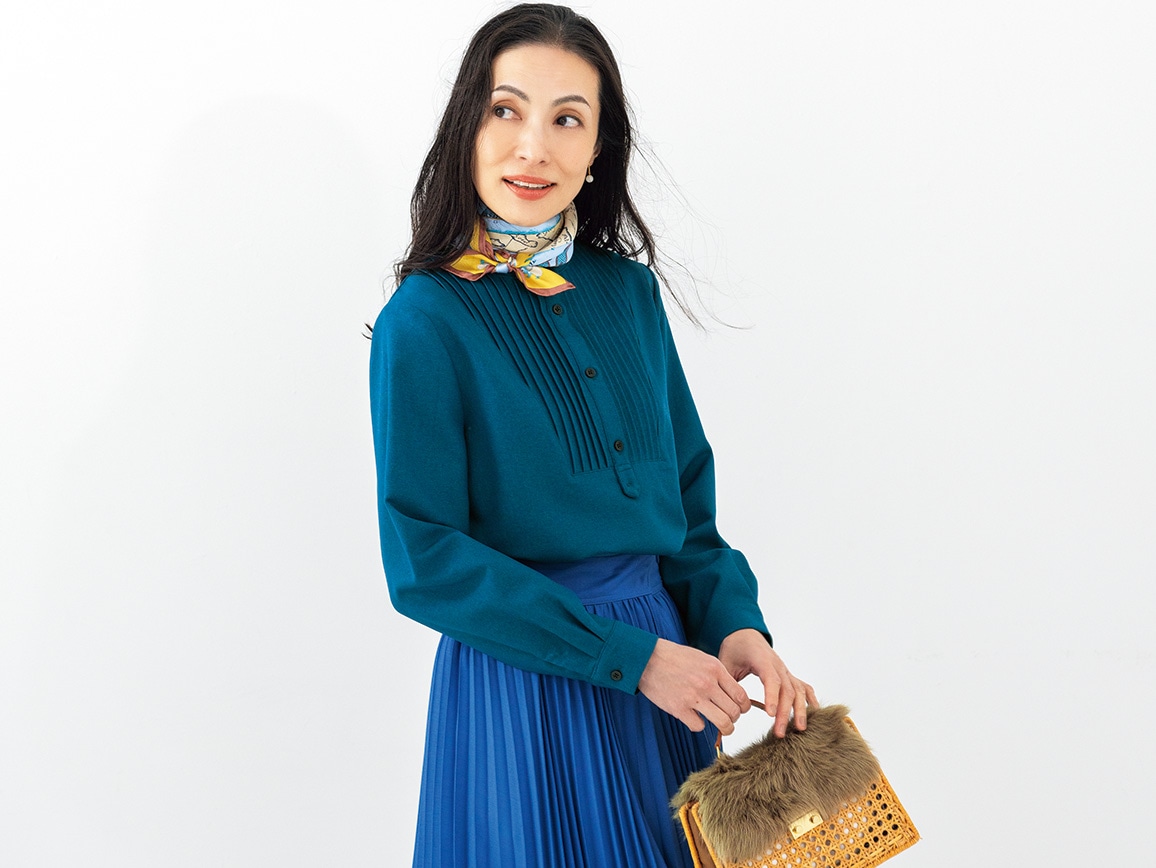 ピンタックデザインバンドカラーチュニック(02_M 19_モーブピンク