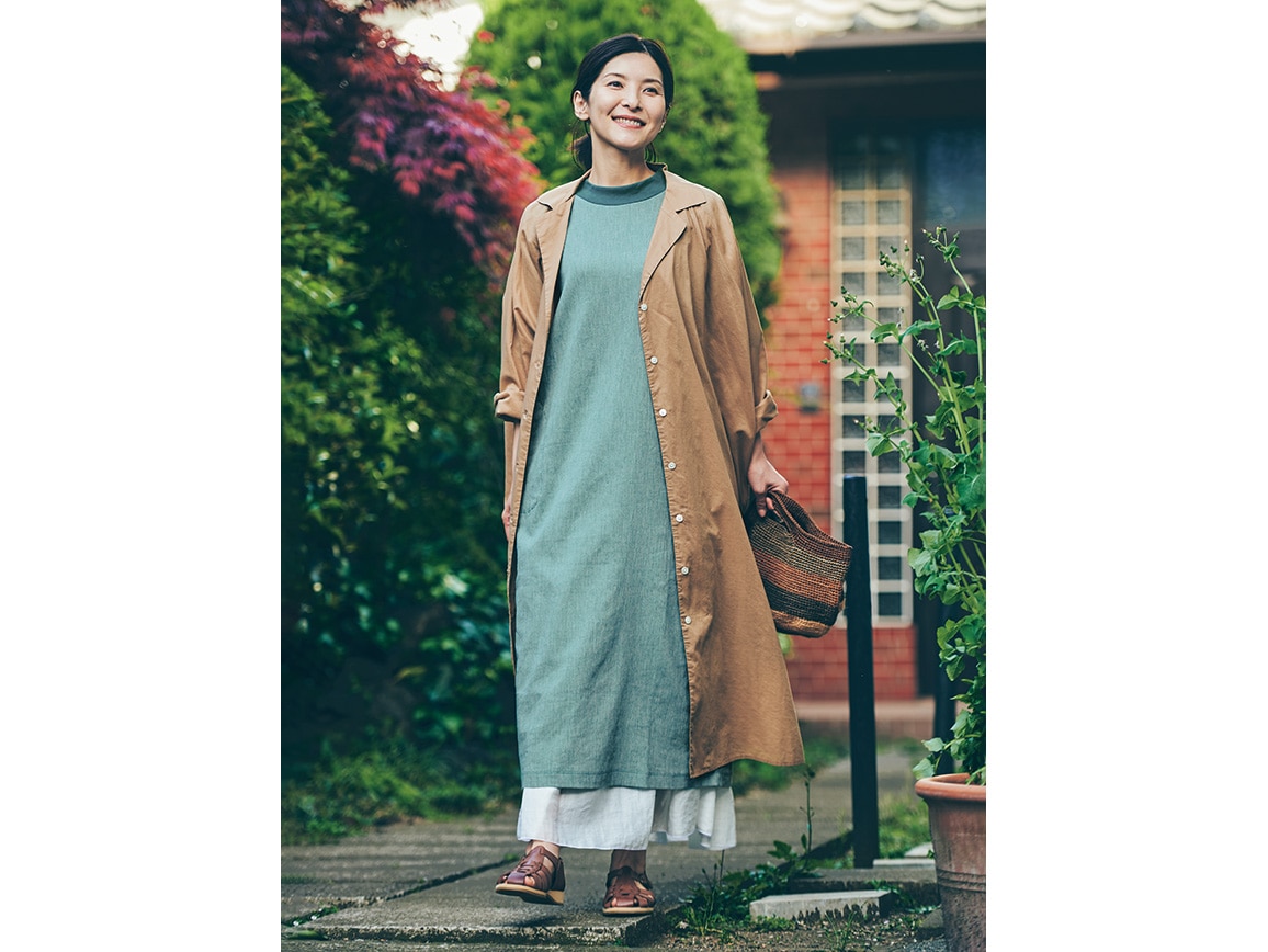 高島ちぢみ 涼やかワンピース(02_M 57_ピーコックグリーン