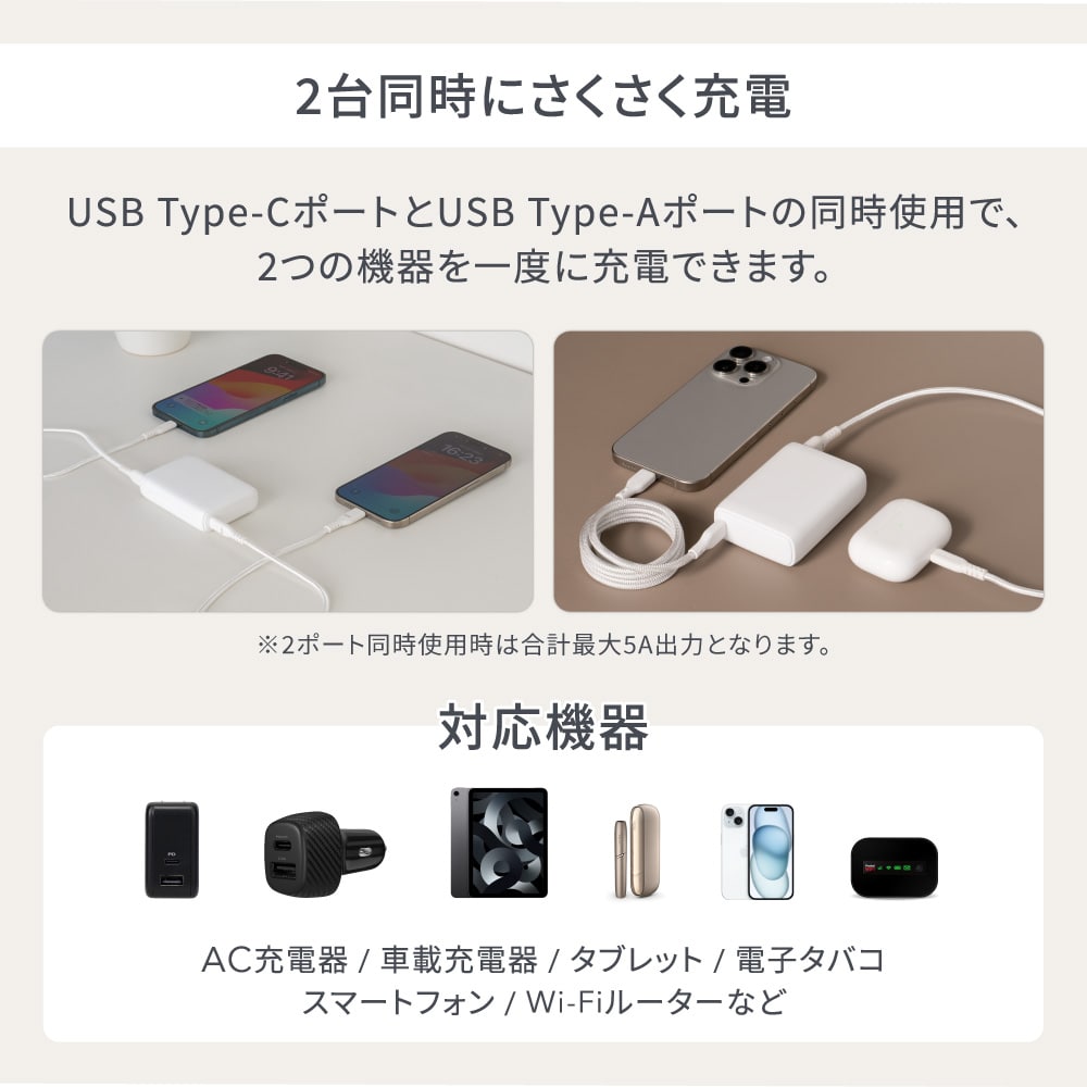 USB Type-C入出力／USB Type-A出力 モバイルバッテリー ブラック