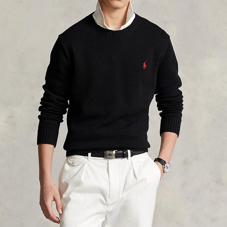 POLO RALPH LAUREN]コットン クルーネック セーター ブラック M(M