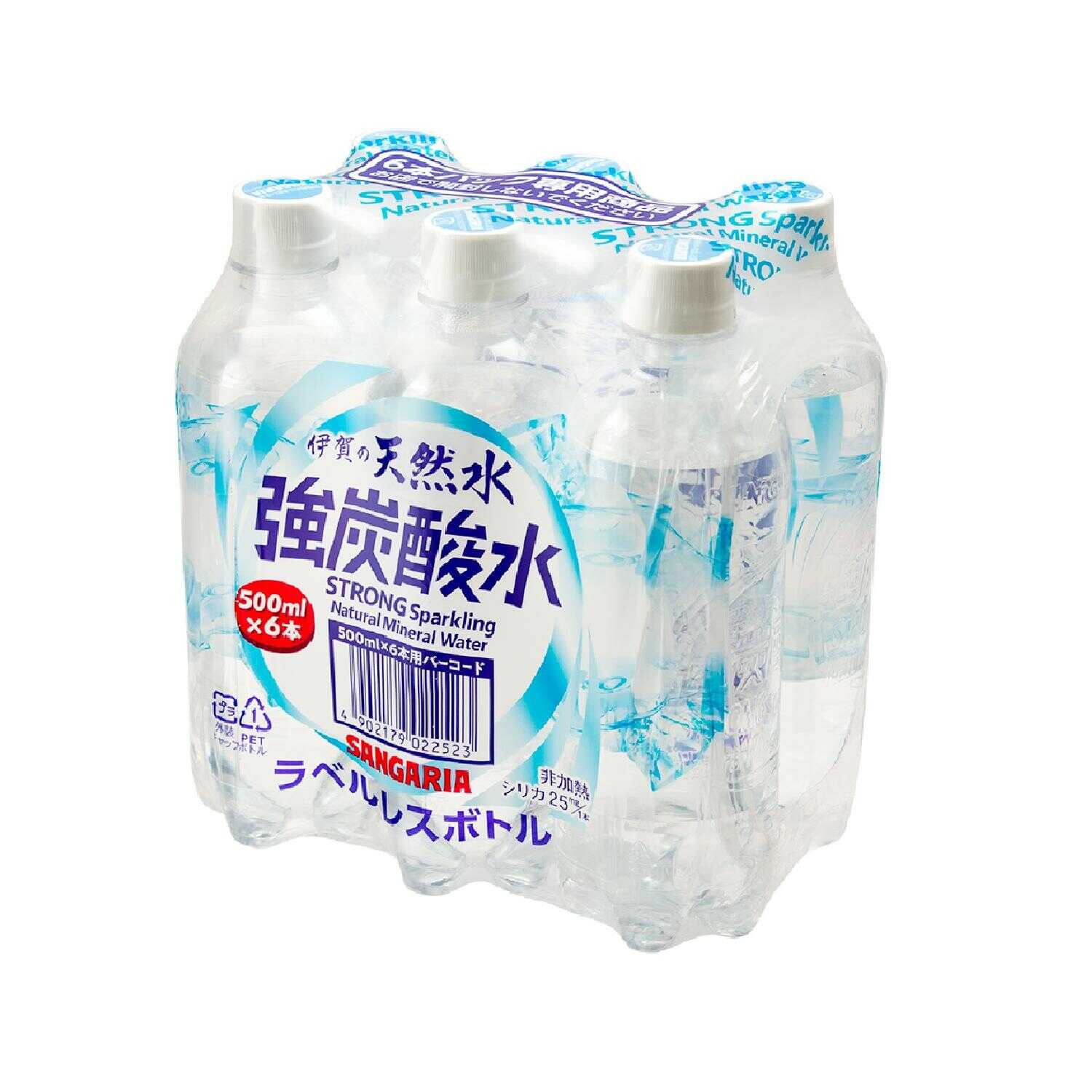 ◇サンガリア 伊賀の天然水強炭酸水ラベルレス 500ml×6本 [4個セット