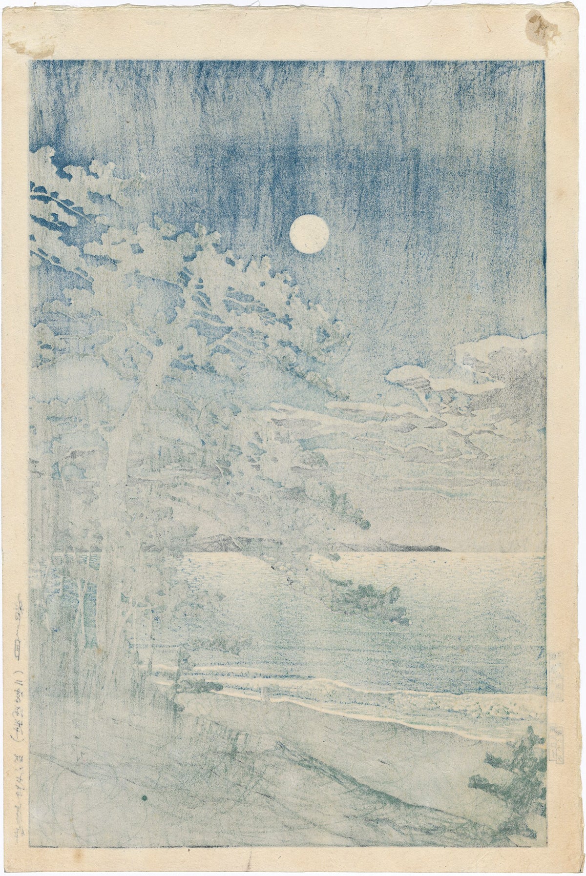 川瀬巴水：二宮海岸春の月春の月（二宮海岸）（販売） – Egenolf
