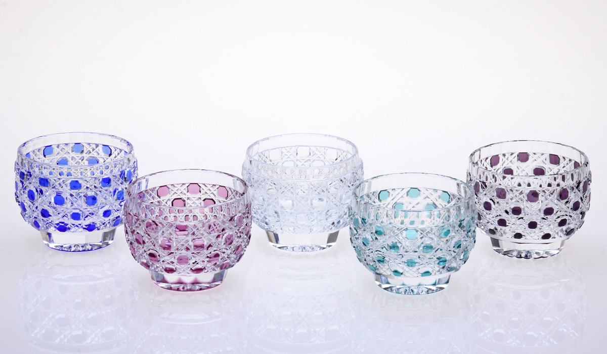 江戸切子 S002丸ぐい呑み・八角籠目1個 | 江戸切子.jp