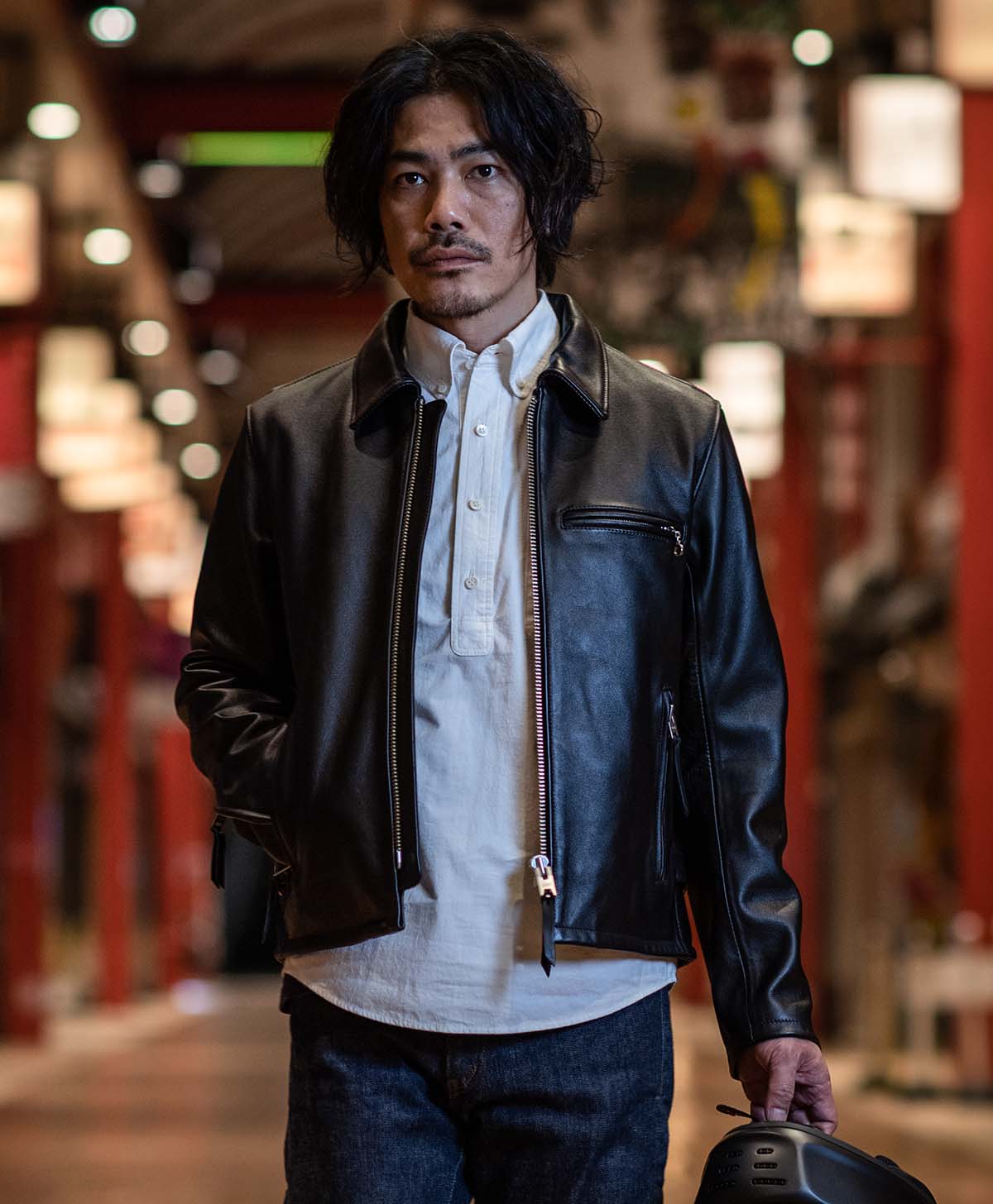 Single leather jacket with collar | Kadoya official online shop