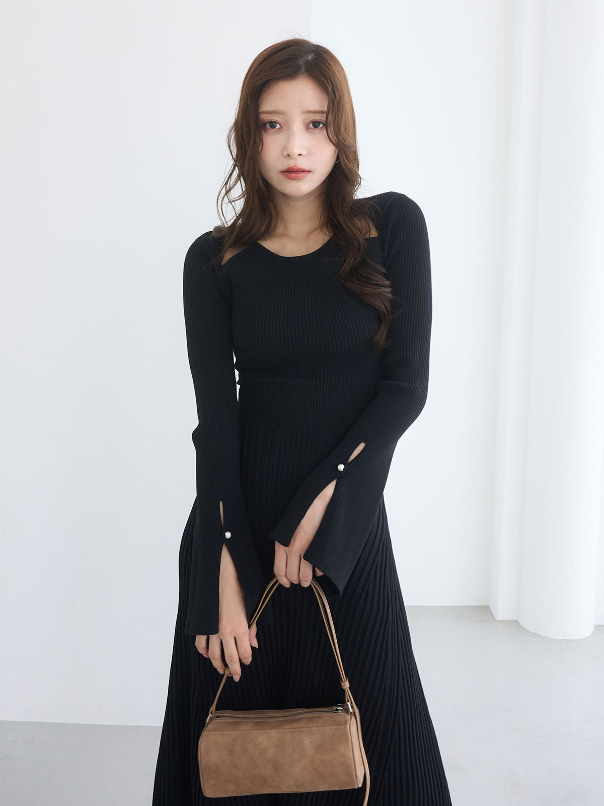 リブニットフレアワンピース