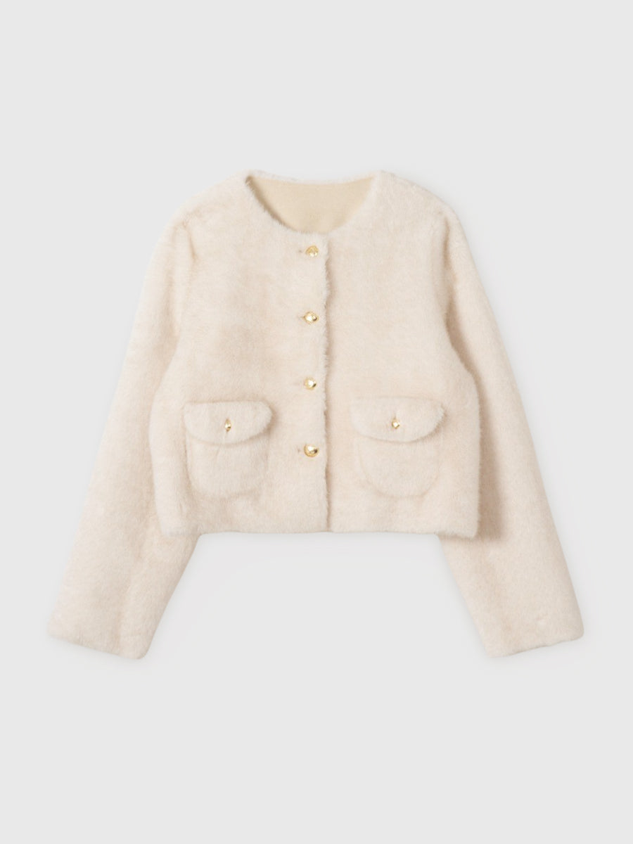 ゴールドボタンフェイクファージャケット