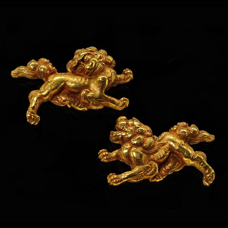 江戸時代 獅子目貫（目に金） 11g 東さ7-1012☆2F 江戸時代 獅子目貫