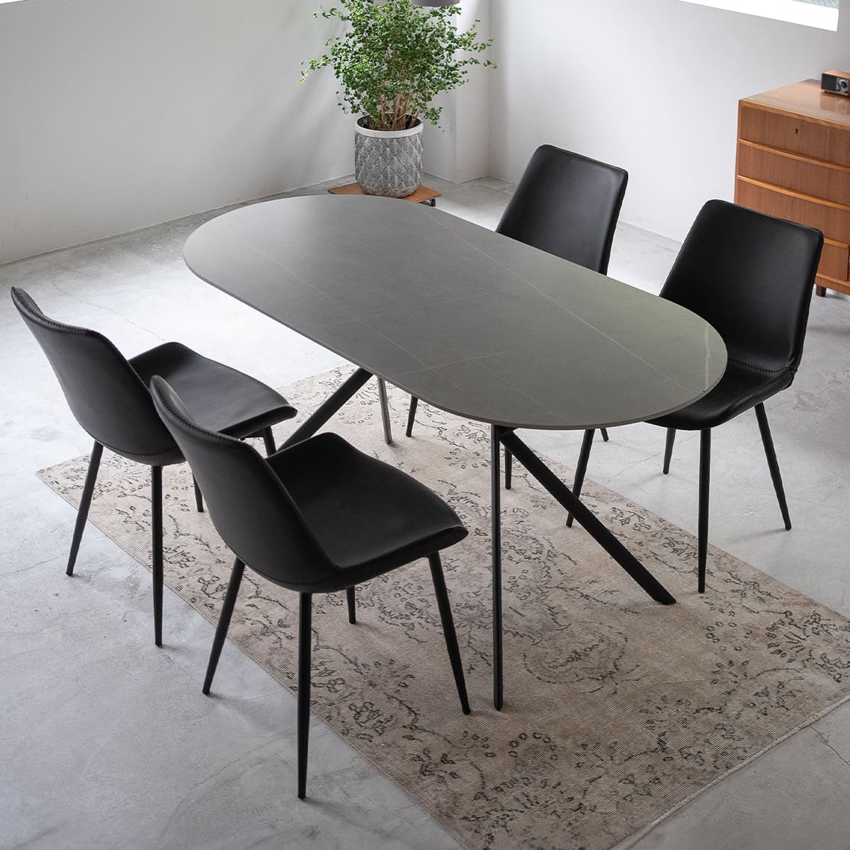 ダイニング5点セット 4人掛け テーブル チェア 食卓用 セラミック