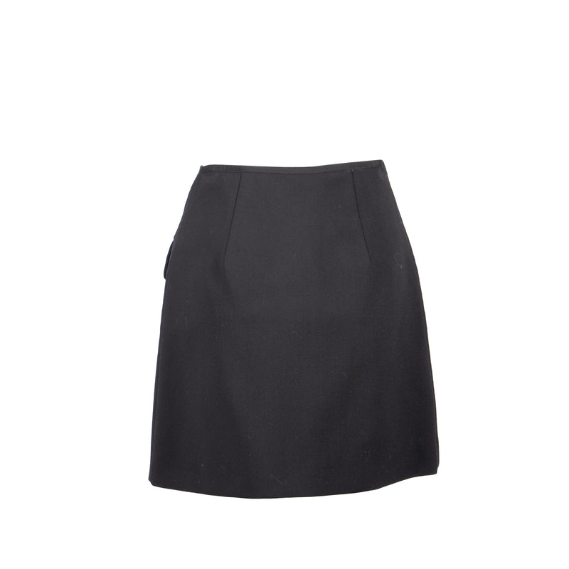 MIU MIU Size 36 Mini Skirt With Pearl Button Virgin Wool Black