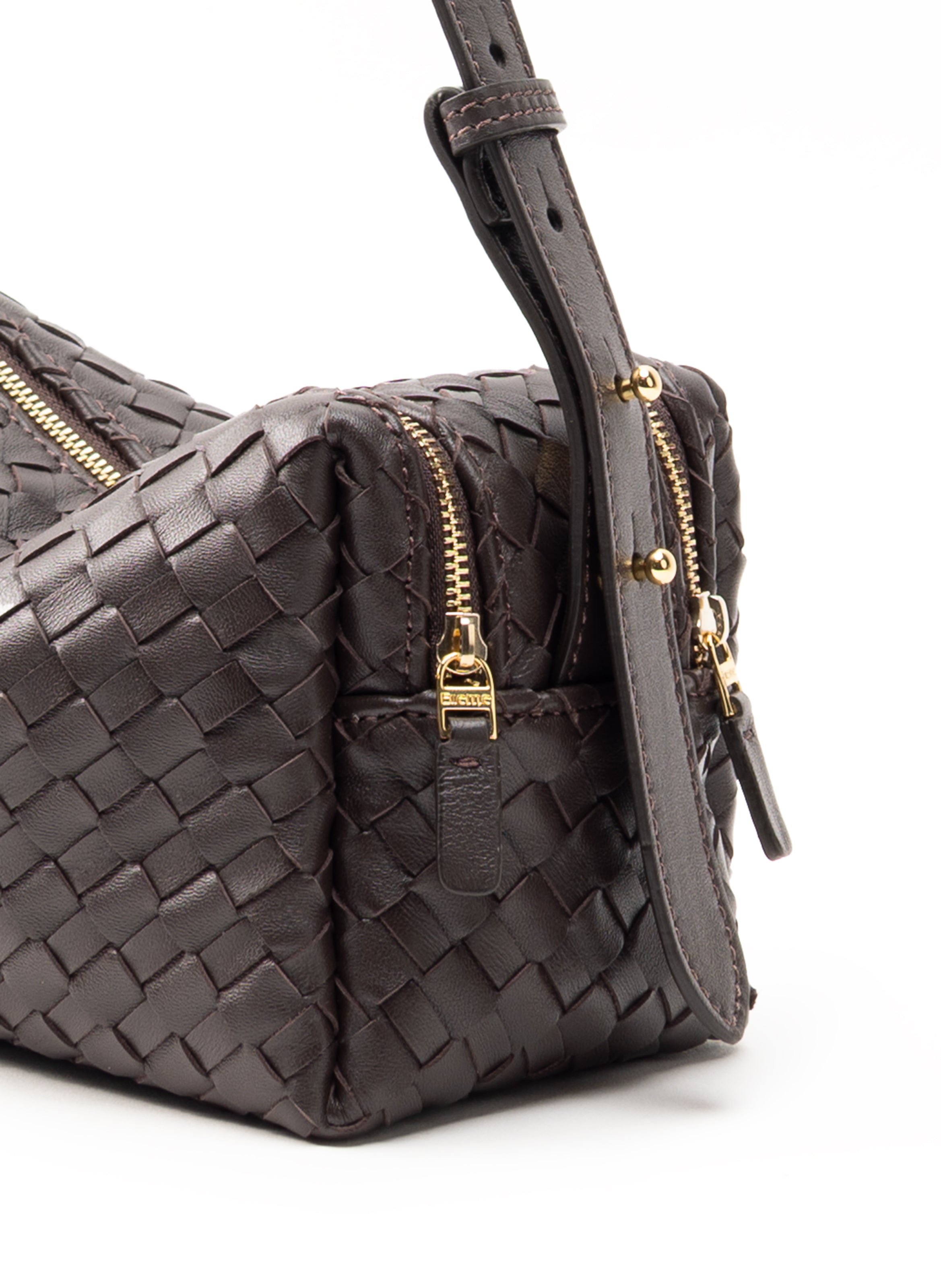 Trousse Woven Leather Dark Brown - French Woven Handbags - Elleme