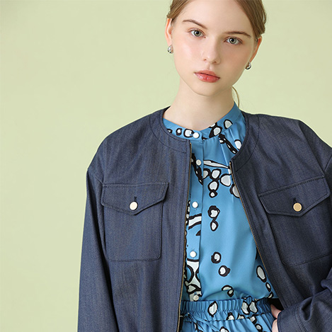 ANAYI(アナイ)｜ストレッチデニムノーカラージャケット/ホワイト の