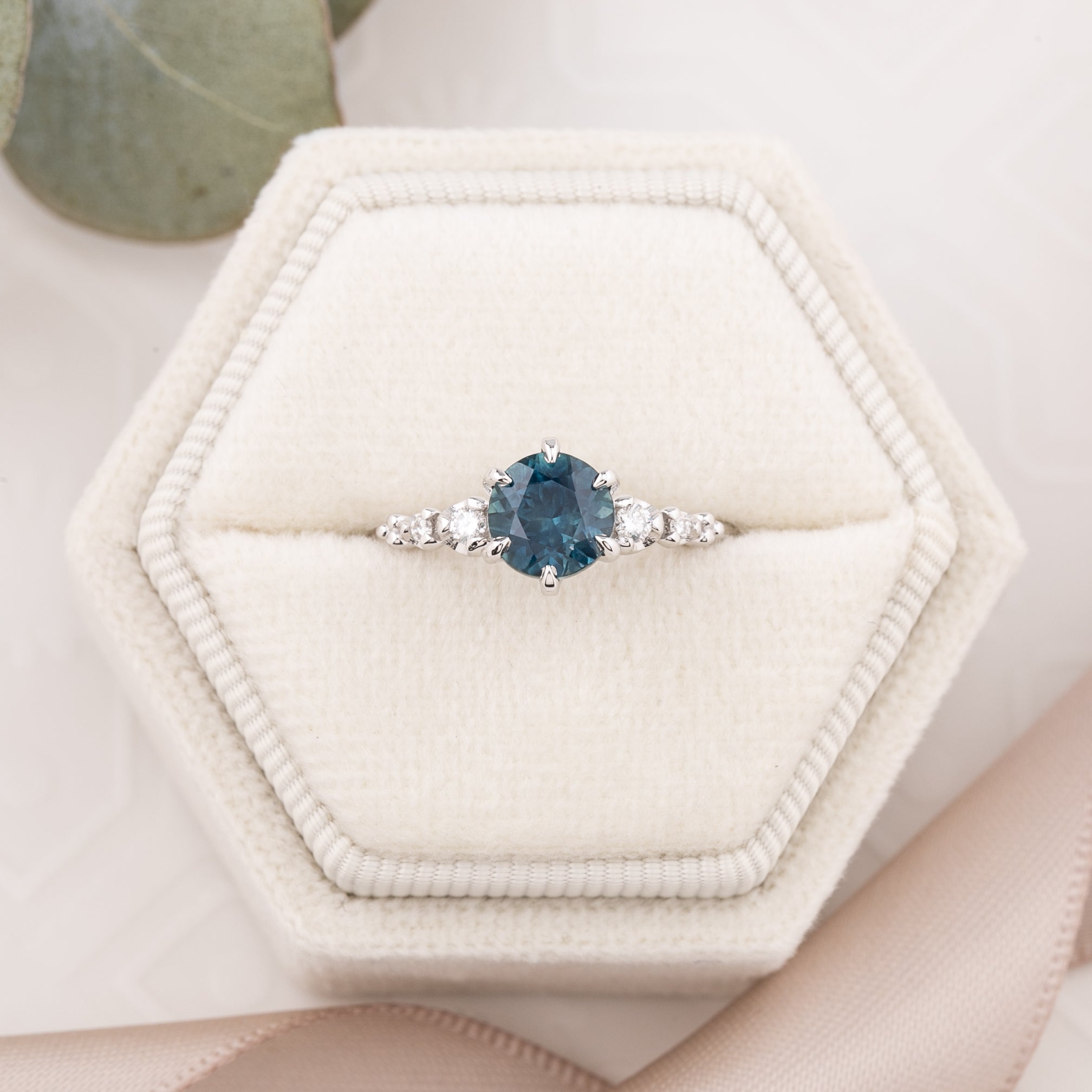 Estel Fleur Six Prongs Ring 1.42ct Deep Teal Blue Montana Sapphire