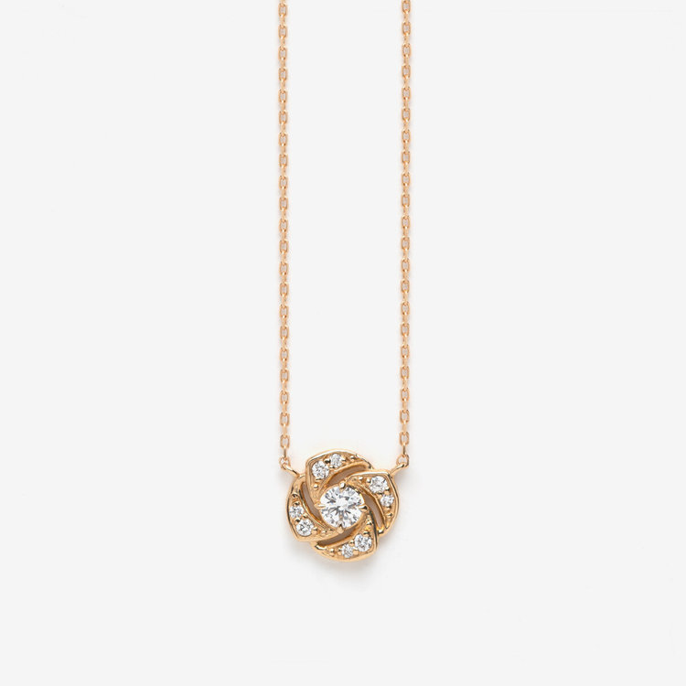 K10 イエローゴールド ダイヤモンド フラワー ネックレス<H&C証明