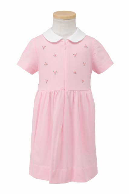 前開きスムースワンピース【ピンク】｜ハンドメイド刺繍 薔薇（ピンク