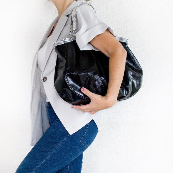 トートバッグ Maria マリア （ブラック・パイソン柄） – étonné エトネ