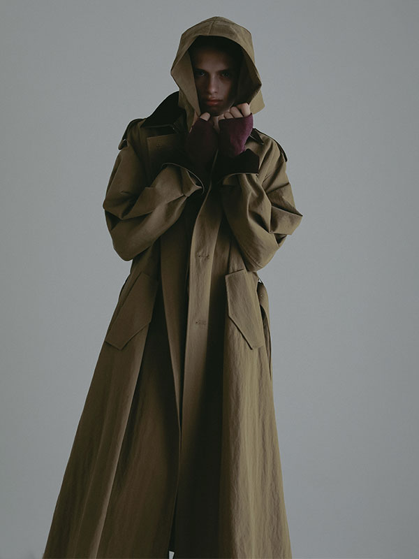 フードストールロングトレンチコート(S BEIGE): アウター │ ETRE