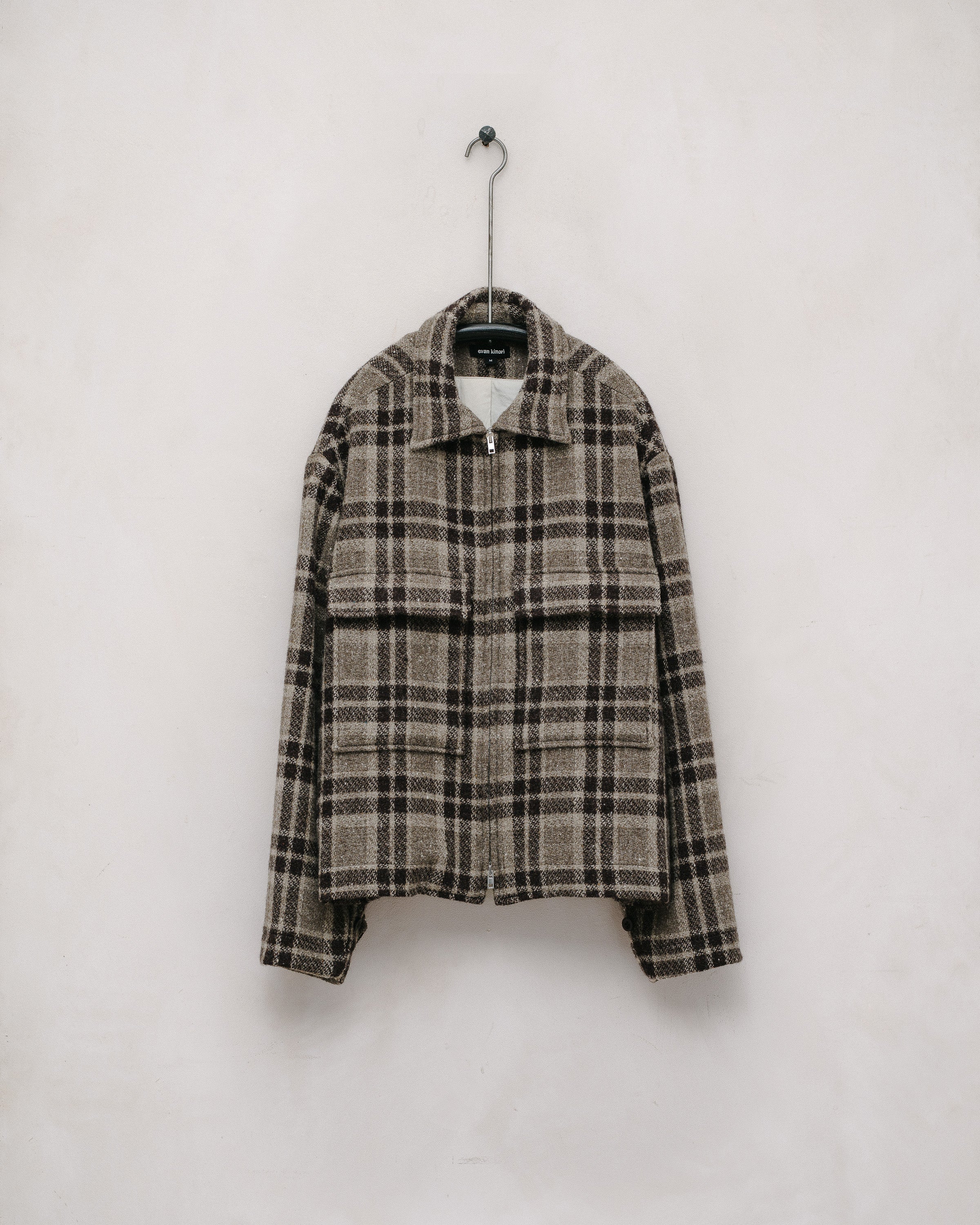 Zip Jacket - Yarn Dyed Wool Check, Beige/Brown – evan kinori