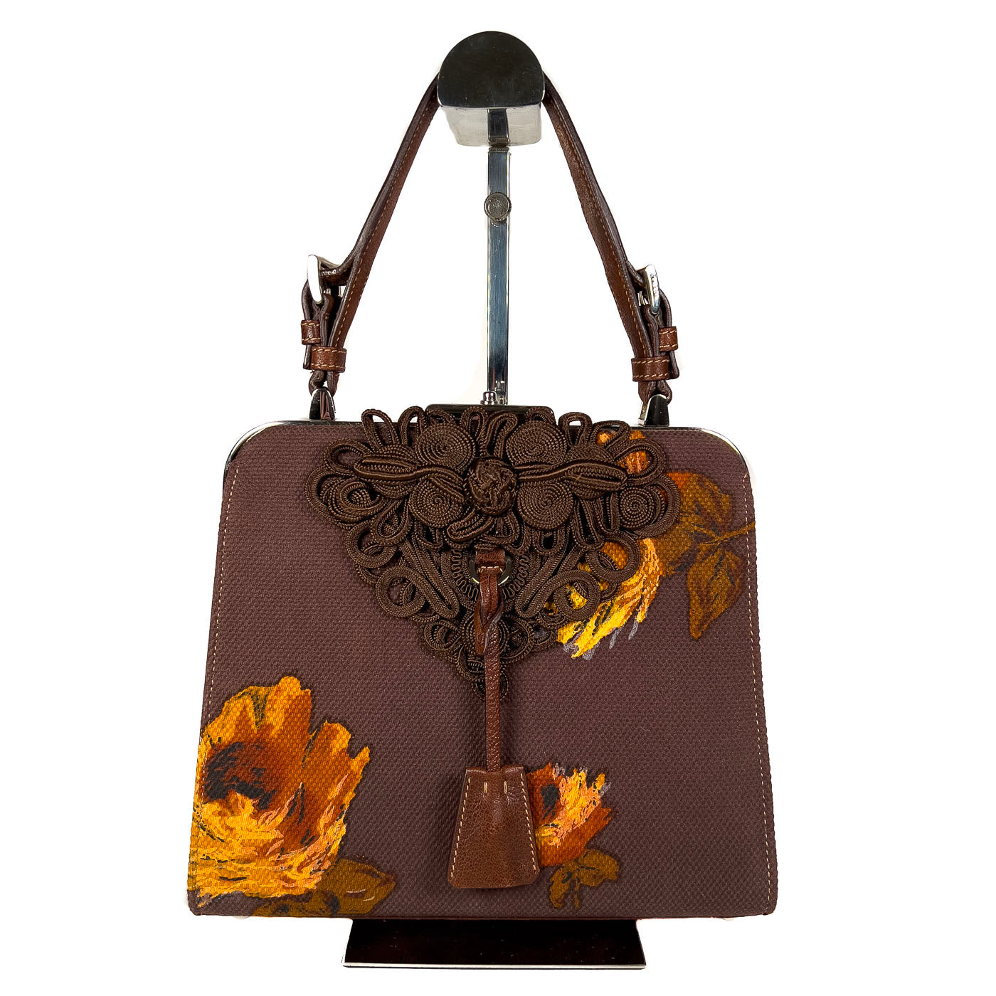 PRADA Madras Autumn Rose Embroidered Canvas Top Handle Frame