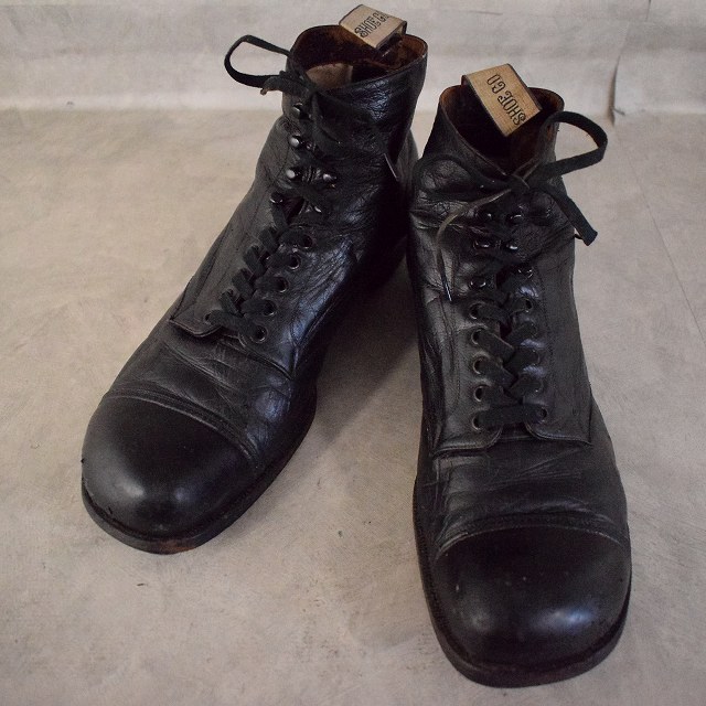 30年代 カンガルーレザー 革靴 ブーツ キャップトゥ 黒 ブラック